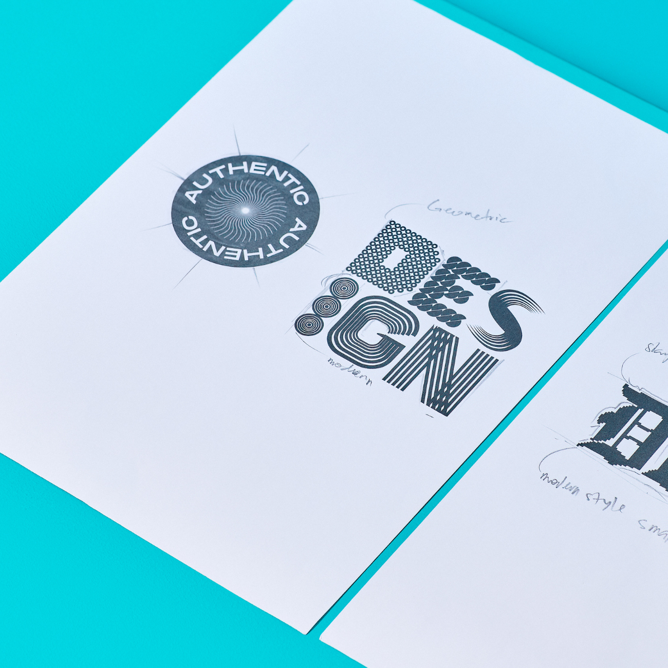 Strategic brand positioning and messaging services that define identity and drive engagement. Minimalist flat lay of a design paper mockup on a blue background, symbolizing brand design and high-impact identity systems that scale across channels.